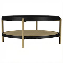 Round Black Coffee Table with Storage Shelf and Adjustable Levelers