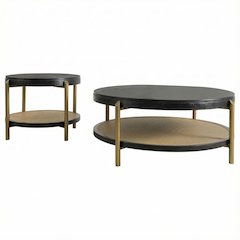 Black 2-Piece Round Coffee and End Table Set with Sturdy Design