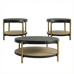 3-Piece Black Round Coffee and End Table Set with Sturdy Frame