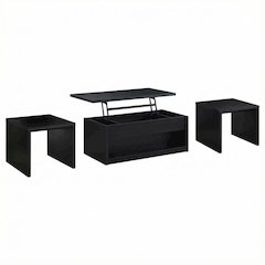 Black 3-Piece Lift Top Coffee Table Set with Casters and Rectangular Design
