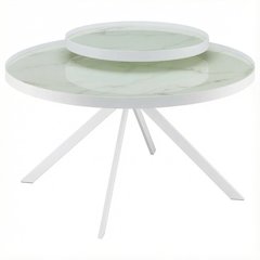 Round White Marble Printed Glass Top Coffee Table, Leveler