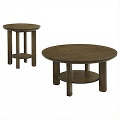 Brown 2-Piece Round Wood Coffee Table Set, Transitional Design, Durable Build