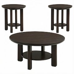 3-Piece Brown Round Wood Coffee Table Set with End Tables and Durable Design