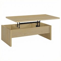 Light Oak Lift-Top Coffee Table with Rectangular Shelf and Plastic Glide