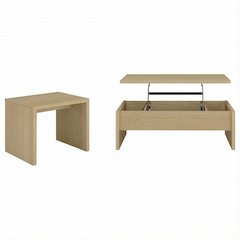 Light Oak 2-Piece Lift Top Coffee and End Table Set with Storage Compartments