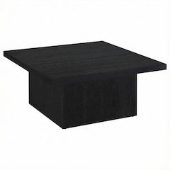 Square Black Engineered Wood Cocktail Coffee Table, Plastic Glide