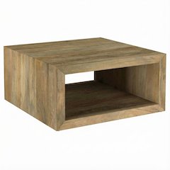 Warm-Toned Square Mango Wood Coffee Table with Plastic Glide and Sturdy Design