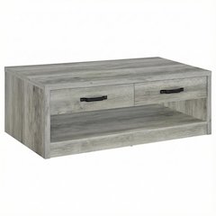 Grey Driftwood Rectangular Coffee Table with 2 Drawers and Black Finish
