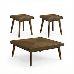 3-Piece Walnut Square Coffee and End Table Set with Mid-Century Modern Design