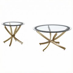 Round Gold Coffee Table Set 2-Piece with Glass Tops and Contemporary Design