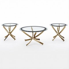 Rose Brass 3-Piece Round Living Room Table Set with Contemporary Design