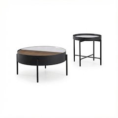 2-Piece Round Coffee and End Table Set Sandy Black Rustic Design