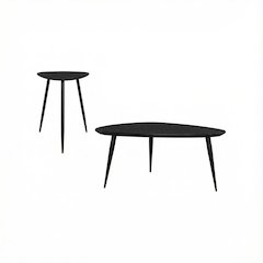 Black 2-Piece Triangular Coffee and End Table Set with Mid-Century Style
