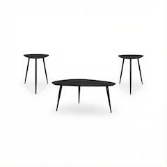 Black Triangular 3-Piece Coffee and End Table Set with Mid-Century Modern Design