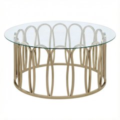 Round Gold Coffee Table with Glass Top and Chrome Base Modern Design