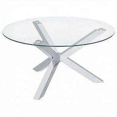 Round Tempered Glass Top Coffee Table Chrome Frame with Plastic Glide Base