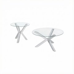 Chrome 2-Piece Round Coffee and End Table Set with Plastic Glide