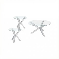 3-Piece Chrome Round Coffee and End Table Set with Plastic Glides