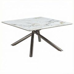 White Square Coffee Table with Sintered Stone Top and Leveler Feet