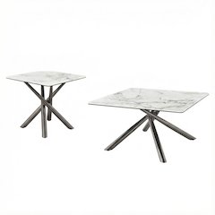 White 2-Piece Square Coffee and End Table Set with Levelers, Contemporary Design