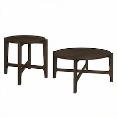 Dark Brown 2-Piece Solid Wood Round Coffee and End Table Set, 200 lb Capacity