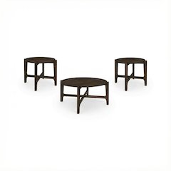 Dark Brown 3-Piece Solid Wood Coffee and End Table Set with Round Shape
