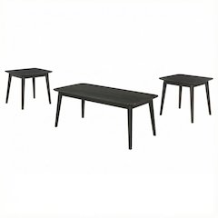 3-Piece Black Rectangular Coffee Table Set with Mid-Century Modern Style