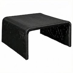 Black Square Coffee Table with Woven Rattan Top and Coastal Style Design