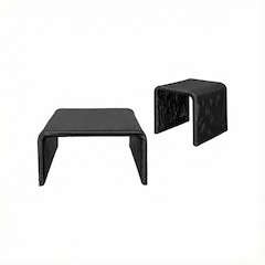 Black 2-Piece Rattan Coffee and End Table Set with Coastal Style, Durable Build