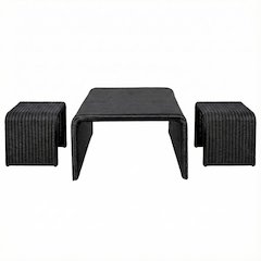 Black 3-Piece Square Coffee, End Table Set with Coastal Style, 200 lb Capacity