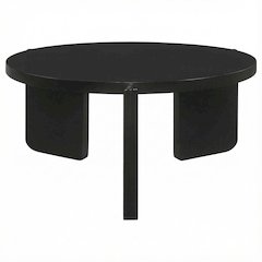 Round Black Coffee Table Solid Wood Contemporary Design with Stable Build