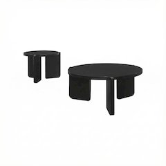 Black 2-Piece Solid Wood Coffee and End Table Set with Round Tops