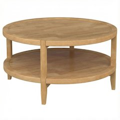 Round Maple Brown Solid Wood Coffee Table with Transitional Style