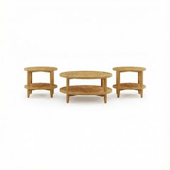 3-Piece Round Coffee and End Table Set Maple Finish with Transitional Style