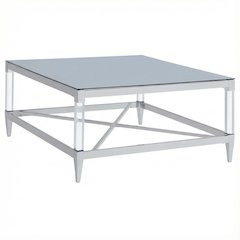 Silver Square Tempered Mirror Acrylic Coffee Table with Chrome Base