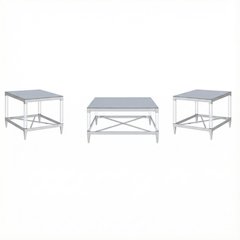3-Piece Square Chrome Coffee and End Table Set with Plastic Glides
