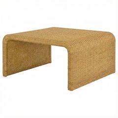 Square Woven Rattan Coffee Table in Neutral Brown with Coastal Style