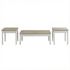 3-Piece Brown Rectangular Coffee Table Set with Coastal Style Finish