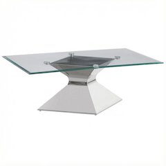 Rectangular Chrome Coffee Table with Glass Top and Stainless Steel Frame