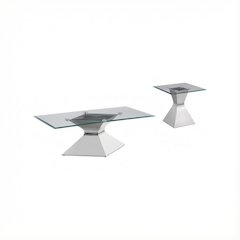 Chrome 2-Piece Rectangular Coffee and End Table Set with Contemporary Design
