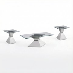 Chrome 3-Piece Rectangular Coffee and End Table Set with Levelers