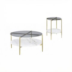 Gold 2-Piece Round Coffee and End Table Set with Contemporary Style
