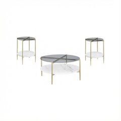 3-Piece Gold Round Coffee and End Table Set, Plastic Glide, Contemporary Design