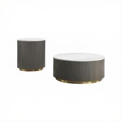 White 2-Piece Round Coffee and End Table Set with Contemporary Design