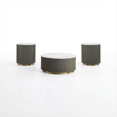 White 3-Piece Round Marble Coffee and End Table Set with Contemporary Style