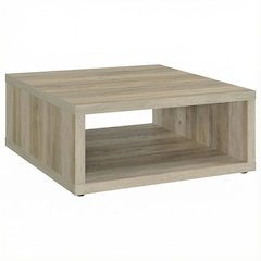 Distressed Pine Square Coffee Table with Engineered Wood and Farmhouse Style