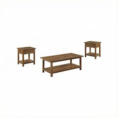 Brown 3-Piece Living Room Table Set with Coffee Table and End Table Drawers
