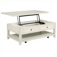 Distressed White Lift-Top Coffee Table Rectangular Coastal Style