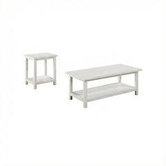 Distressed White 2-Piece Coffee and End Table Set with Farmhouse Style
