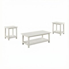 Distressed White 3-Piece Coffee and End Table Set with Rectangular Shape